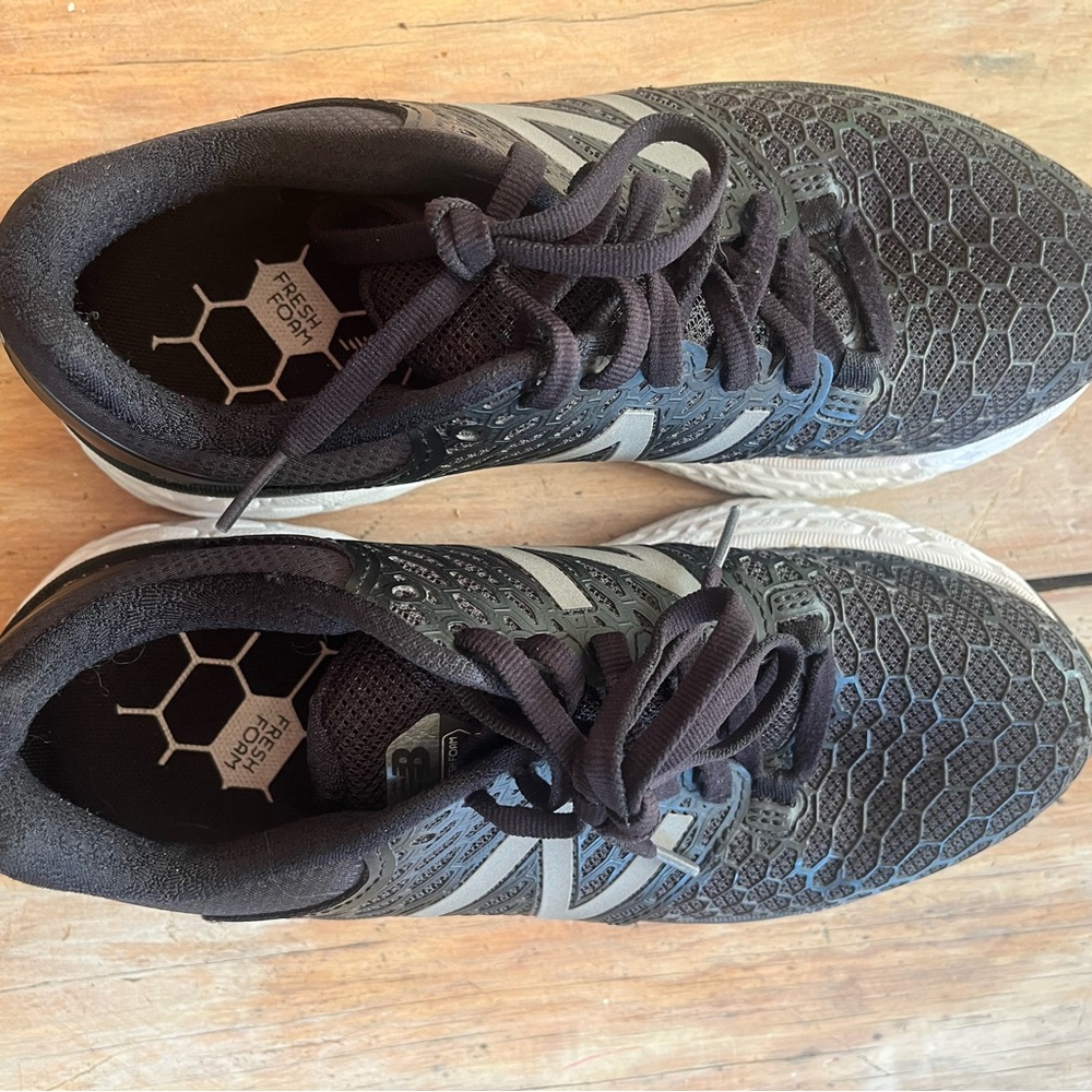 New Balance Black and Gray Athletic Shoes with Honeycomb Design